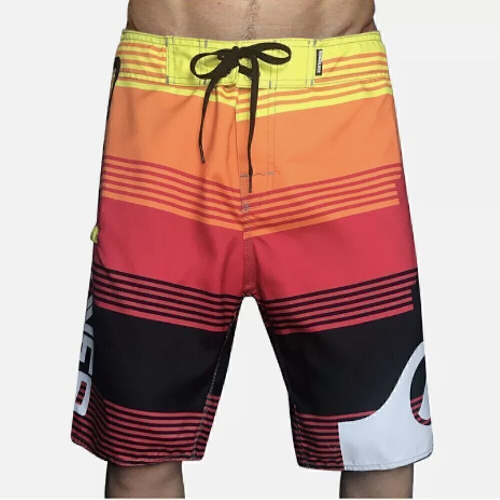 QUIKSILVER Bermuda Striped Surf Trunks Sunset Size 30 Brand New w/ Tags NWT!